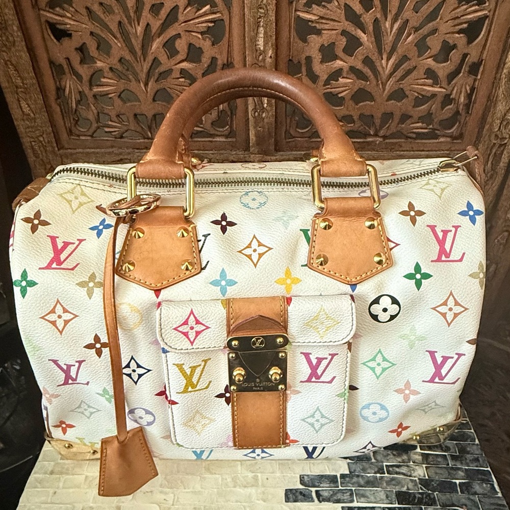 Louis Vuitton White Multicolor Speedy 30 Satchel Hand bag